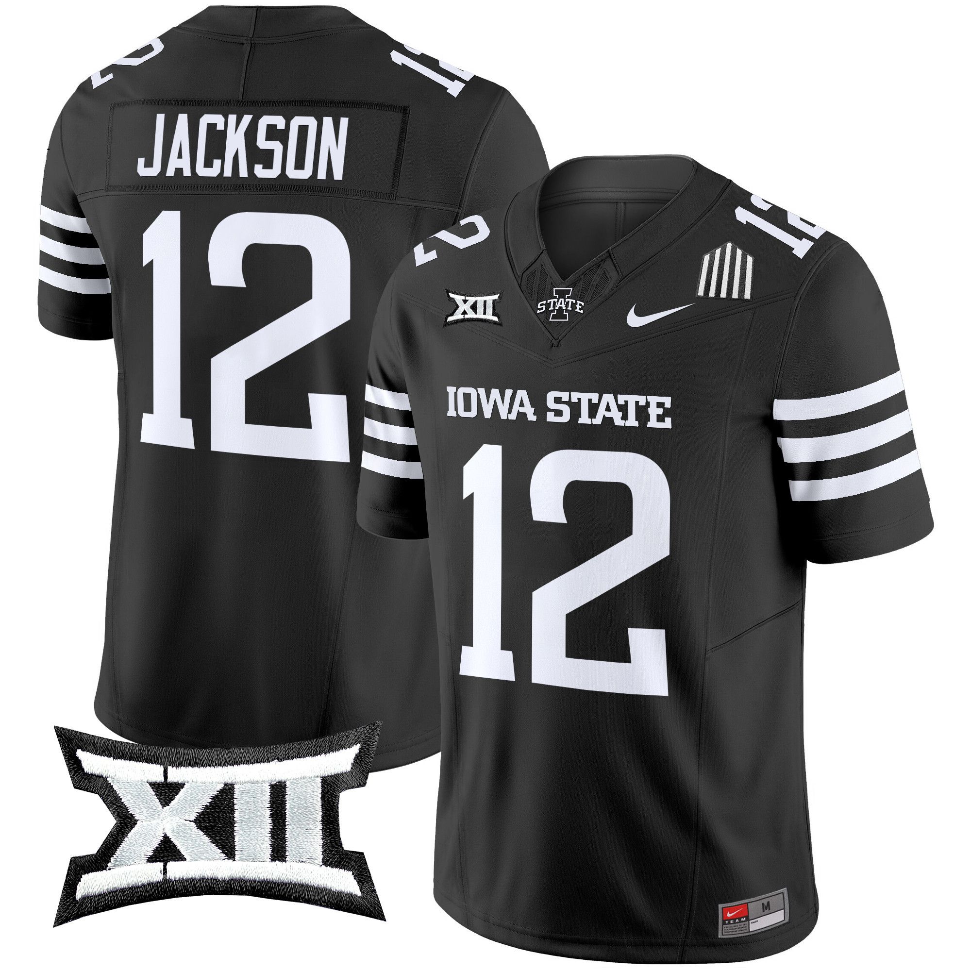 Men Iowa State Cyclones 12 Jackson Black Nike 2024 Vapor Limited NCAA Jersey style 1